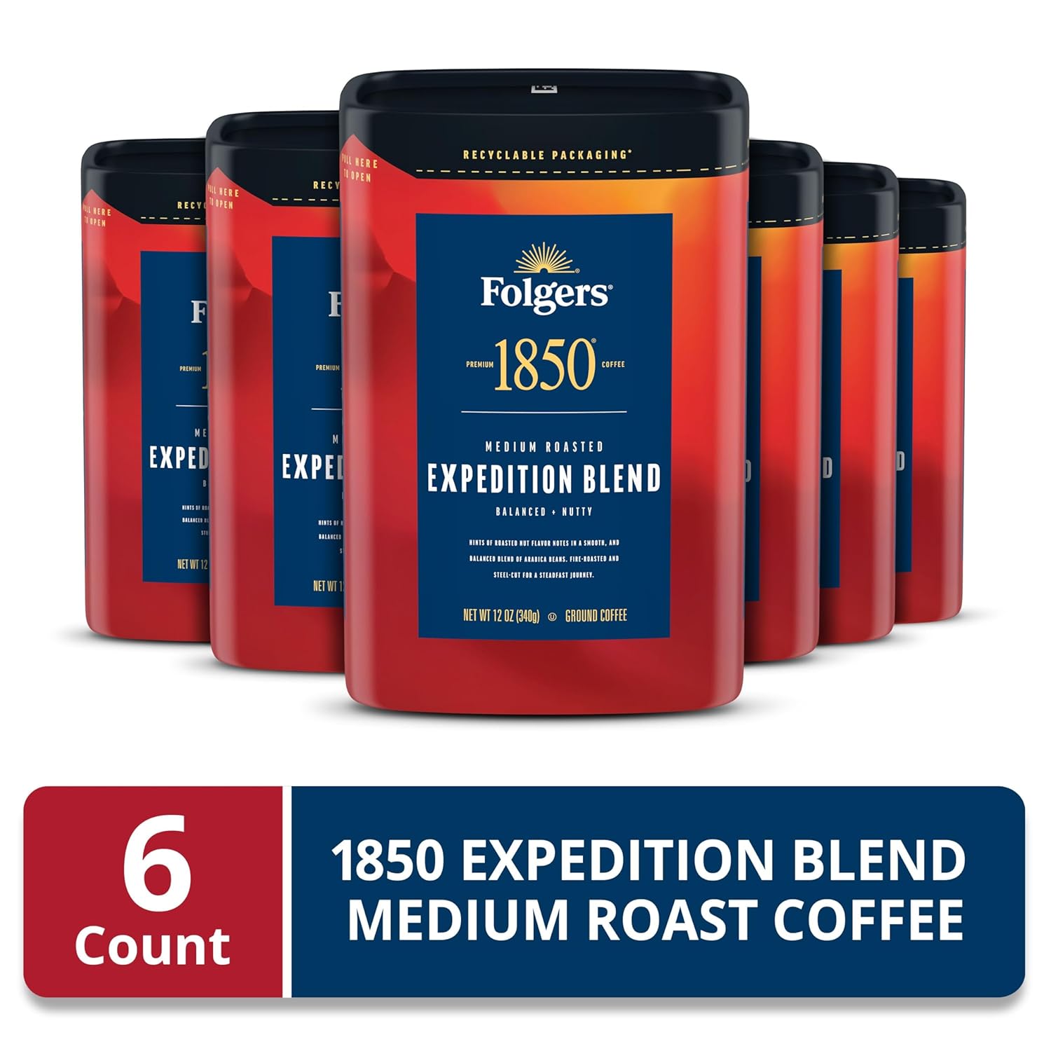 Folgers 1850 Expedition Blend Medium Roast Ground Coffee, 12 Ounce (Pack of 6) - Image 2