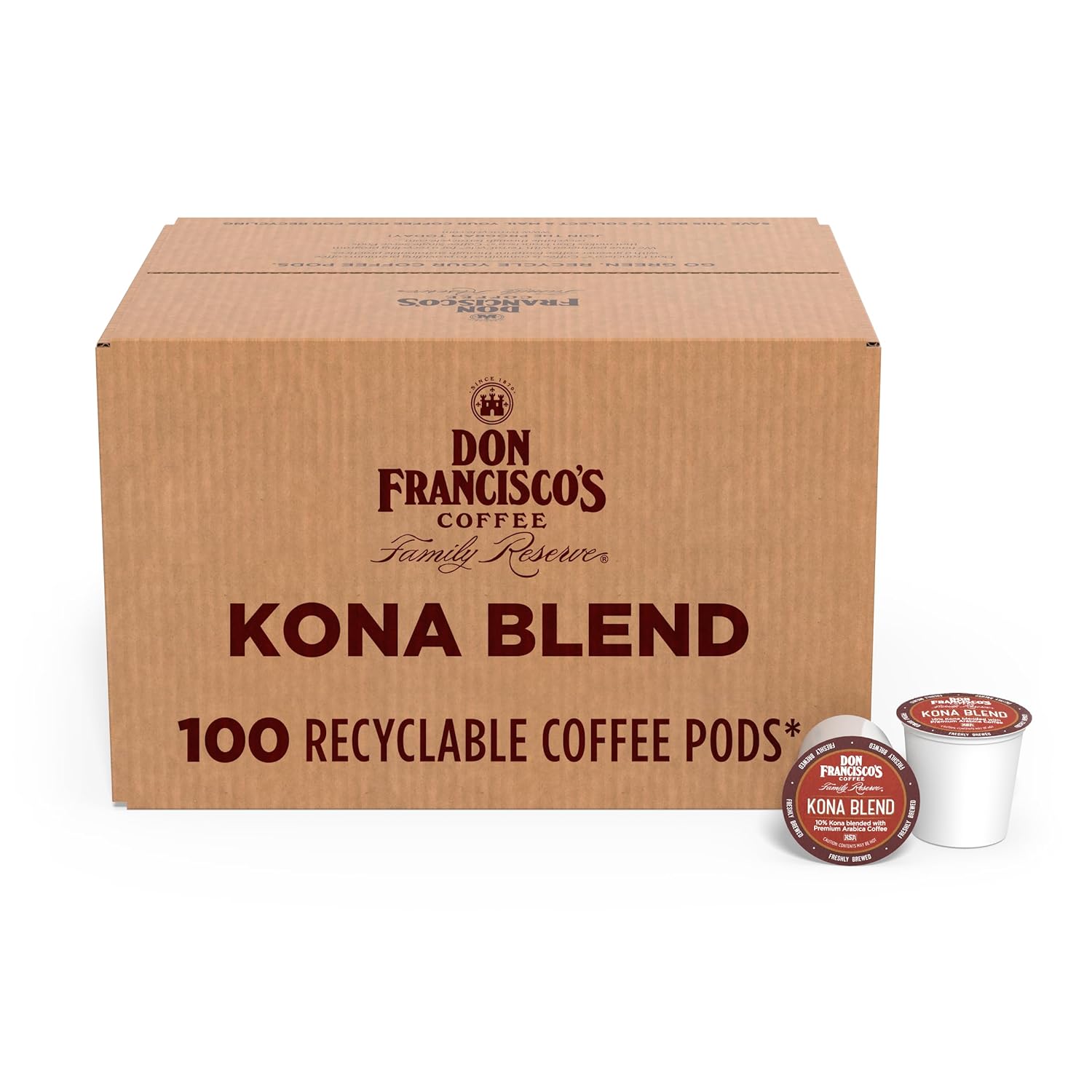 Don Francisco’s Kona Blend Coffee Pods, 100 Count, Medium Roast, Compatible with Keurig Brewers