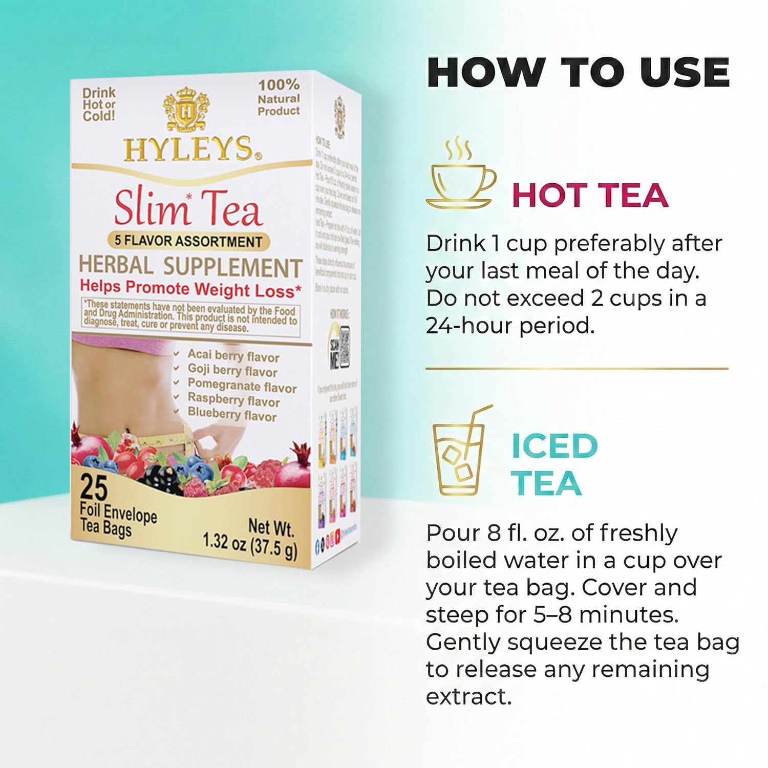 HYLEYS Slim Tea 5 Flavor Assortment - Weight Loss Herbal Supplement - Image 5