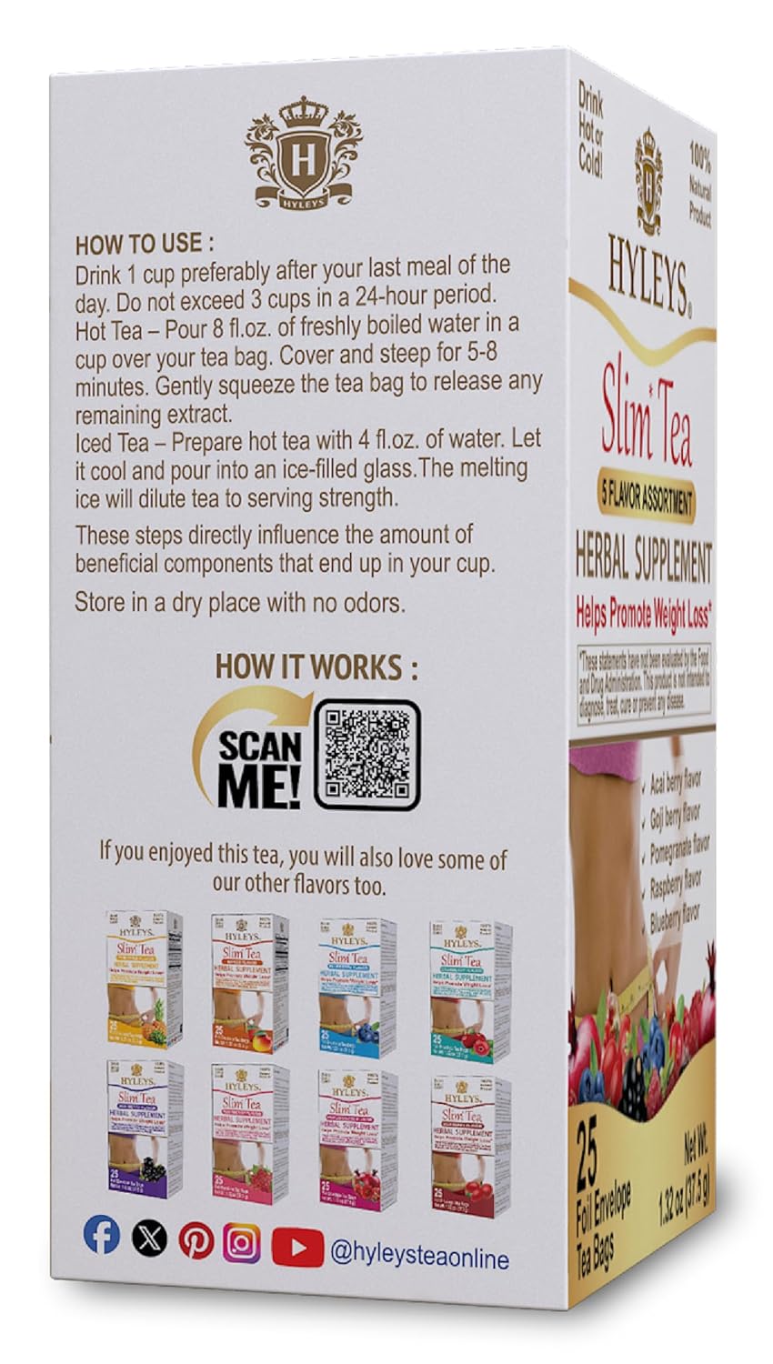 HYLEYS Slim Tea 5 Flavor Assortment - Weight Loss Herbal Supplement - Image 3