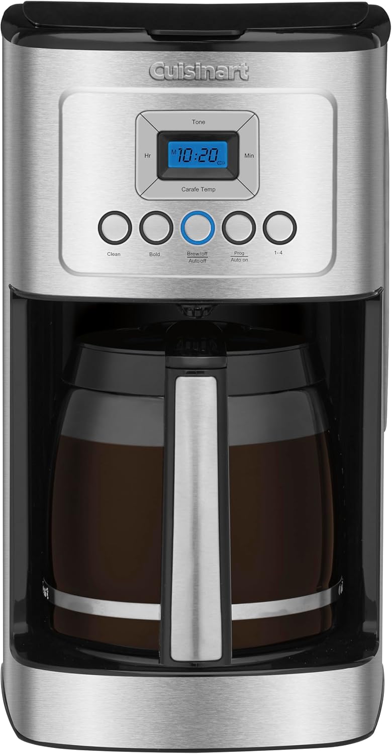 Cuisinart Coffee Maker, Programmable, Stainless Steel, 14-Cup Glass Carafe | PerfecTemp coffee machine with 1-4 cup settings, strength control, auto-off & a reusable gold tone filter, DCC-3200