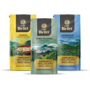 Café Britt® - Costa Rican Origins Coffee Bundle (10.5 oz.) (3-Pack) (Coffee From: Tarrazú, Tres Ríos & Poás) - Whole Bean, Arabica Coffee, Kosher, Gluten Free, Gourmet & Medium Light & Dark Roast